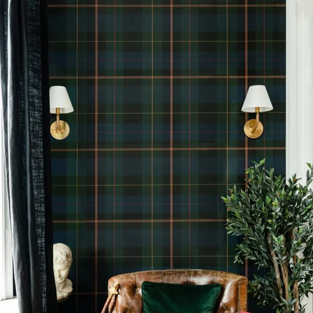 New Anthropologie x MINDTHEGAP Equestrian Plaid Green Wallpaper Wall Art Mural